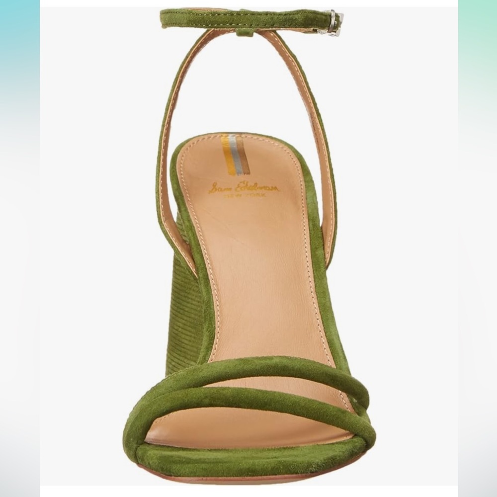 Sam Edelman Olive Green Suede Block Heel Sandals - Picture 6 of 13